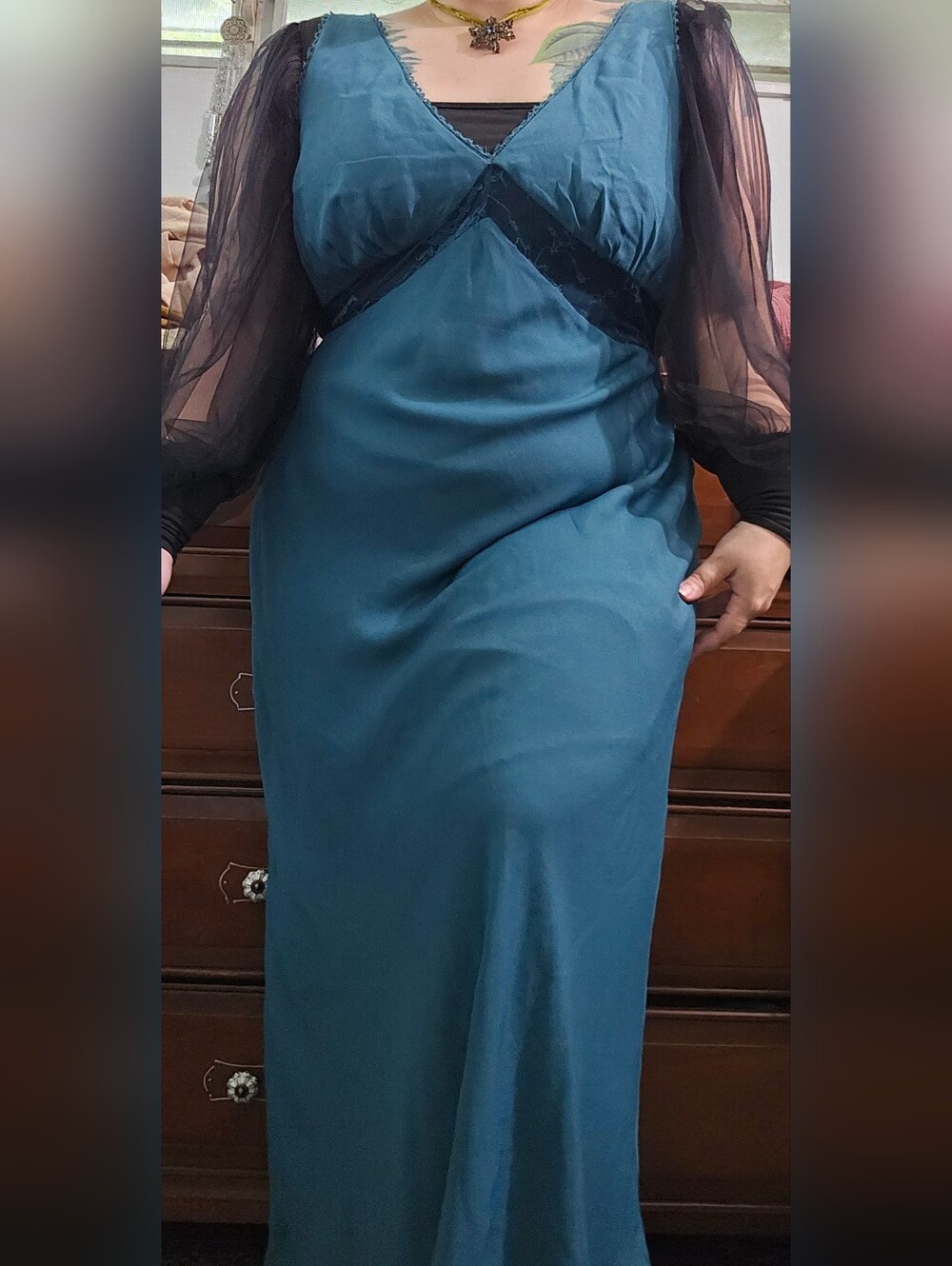 Teal V-Neck Women’s Dress